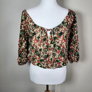 Wild Fable Floral Crop Top Womens M Off‎ Shoulder Peasant Boho Cottage Romantic